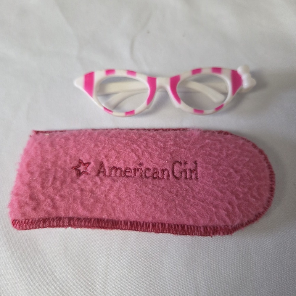 American Girl Doll Pink Striped Eye Glasses with Pink Case